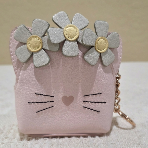 Lauren Conrad Kitty Cat Flower Floral Pink Coin Pouch Purse Rose Gold Keychain - Picture 9 of 10